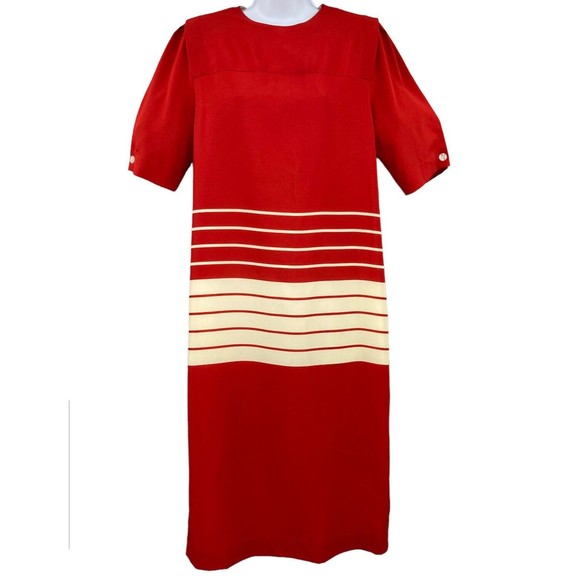 Vintage 90s Red White Modest Short Sleeve Shift Dress Womens Size 10 Ms Chaus - Picture 1 of 10